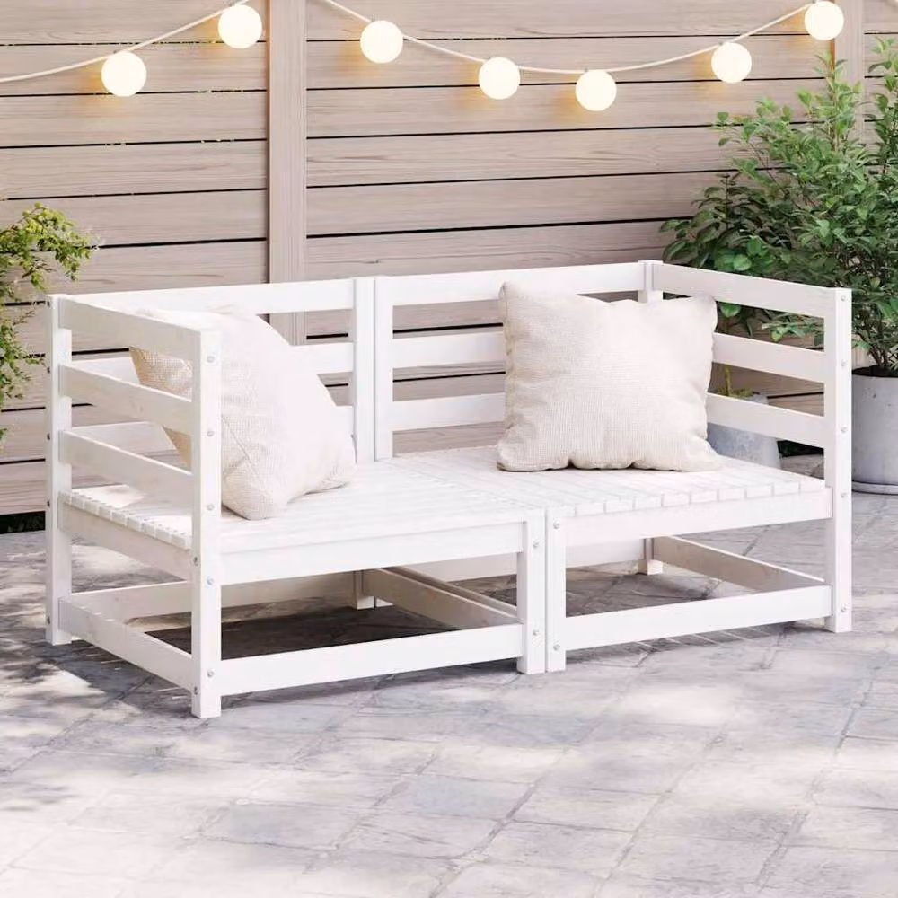 Berkfield Home 2-Piece L-Shape Garden Corner Sofa Set in White Solid Pine Wood with Fabric Cushions – 2