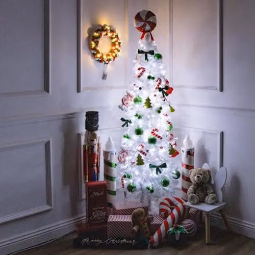 The Christmas Workshop 6ft Slimline White Artificial Christmas Tree with Metal Stand – 4