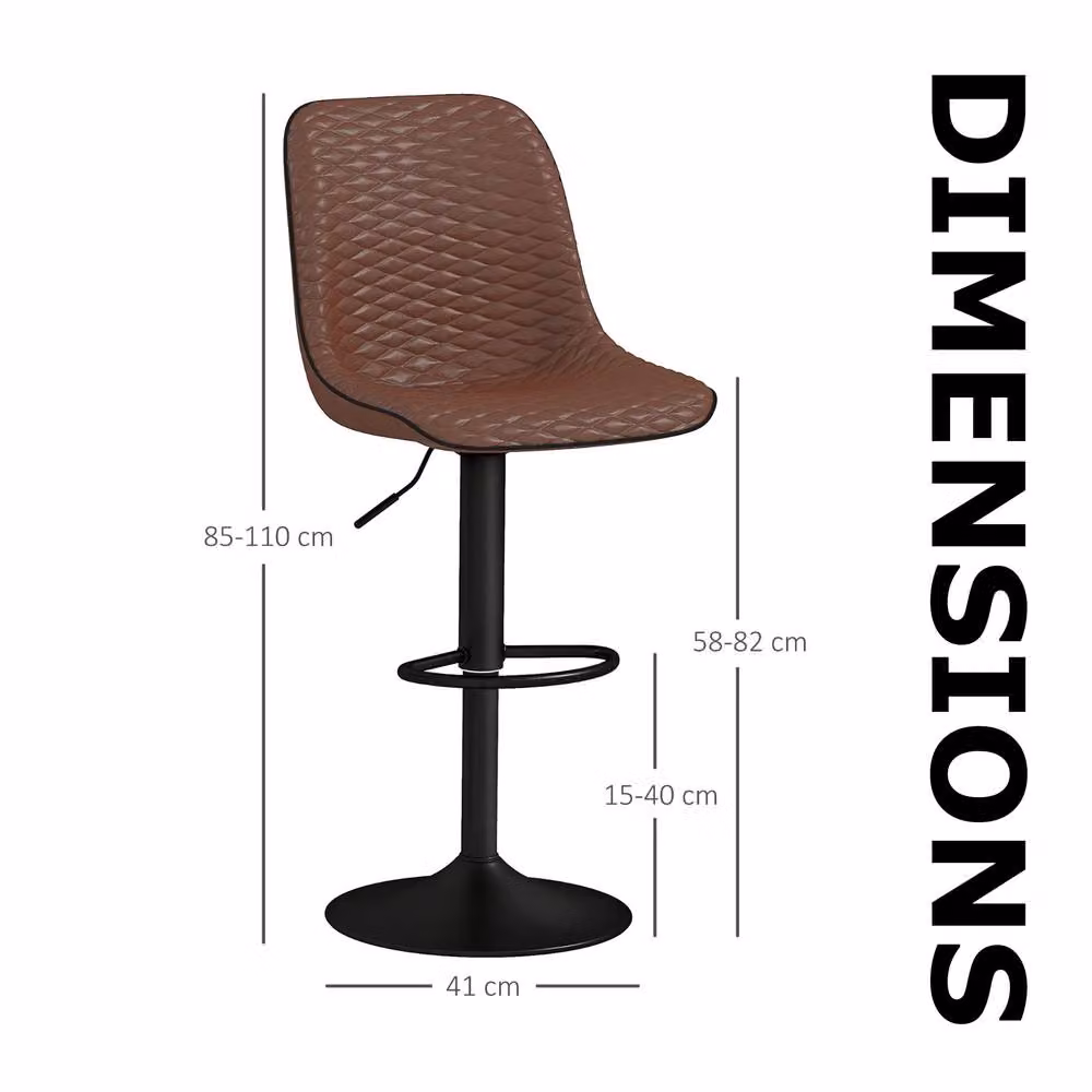 FURNOS Set of 2 Brown Faux Leather Bar Stools with Metal Footrest, W/D/H: 47 x 54 x 110 cm – 4