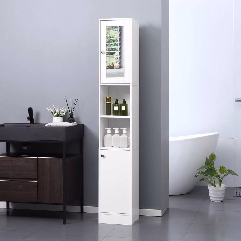 KORVIXA White Minimalist Bathroom Floor Cabinet with Hinged Doors and Internal Shelves, W: 60 cm, H: 75 cm – 2