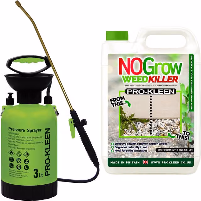 Pro-Kleen Manual Pressure Pump Sprayer with No Grow Weed and Moss Killer, Green, 3 l