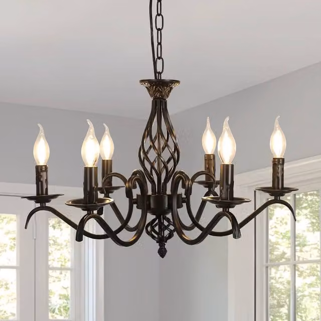 Pheashine Retro Industrial Black Metal Chandelier with Adjustable Chain and E14 Socket