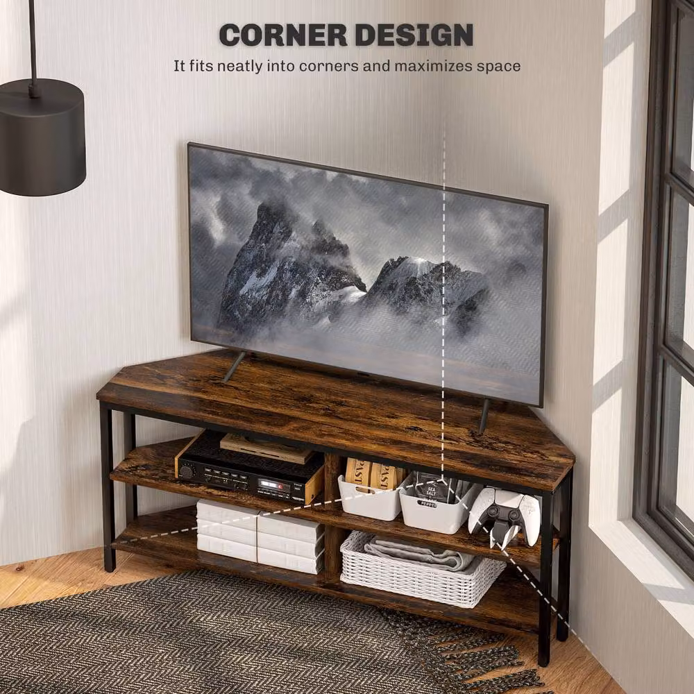 STILVORA Corner TV Unit with Storage in Rustic Brown – 3