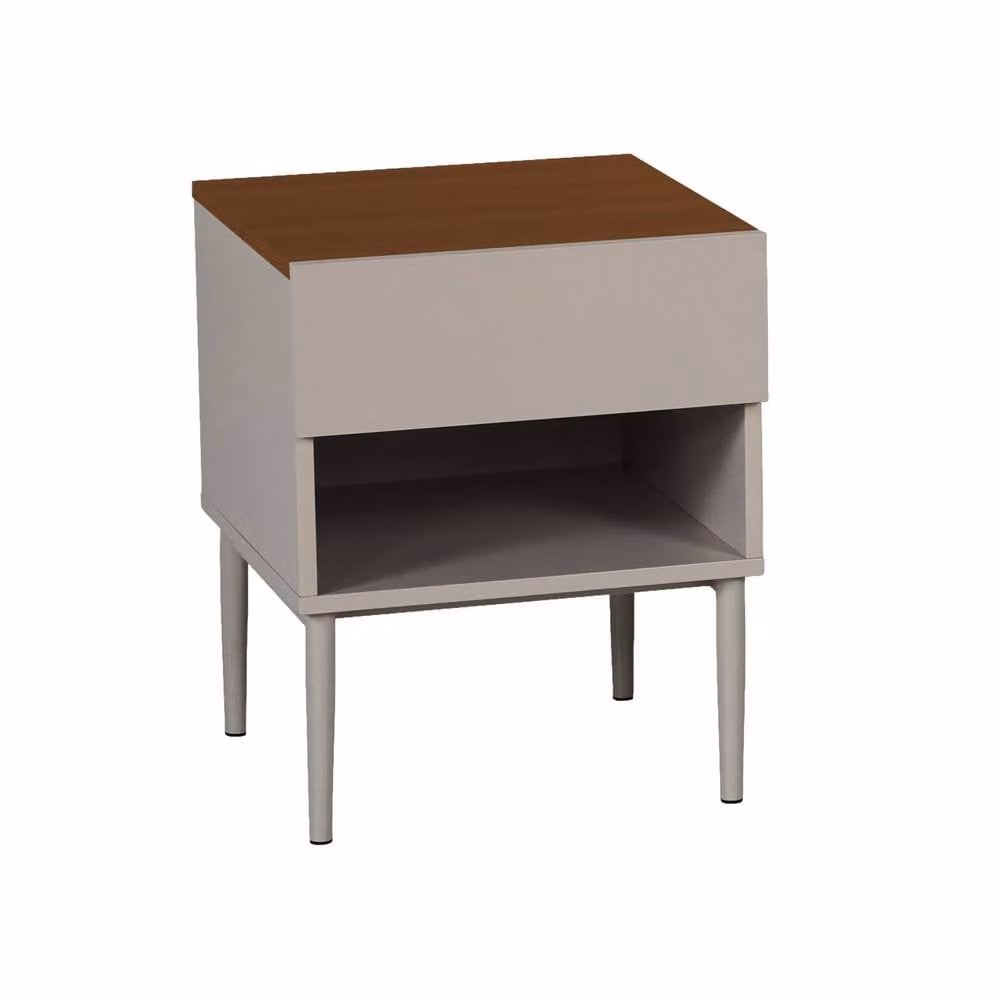 sweeek Modern Bedside Table with 1 Drawer and 1 Niche in Grey and Beige – 2