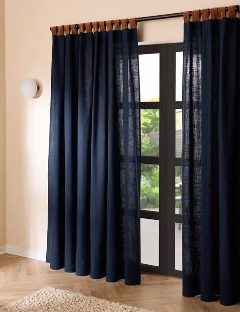 MADE Dark Navy Pure Cotton Hadlo Curtains with Velvet Loops