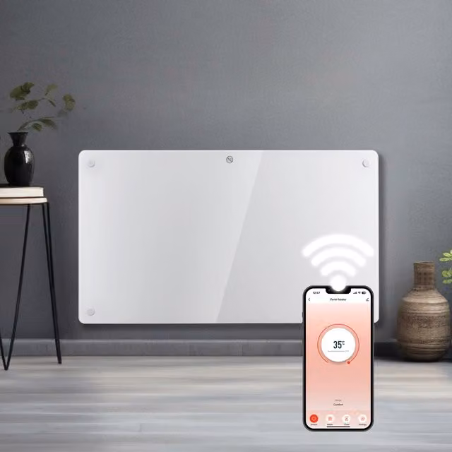Futura Smart WiFi Glass Electric Convector Radiator, White, W: 76.5 cm