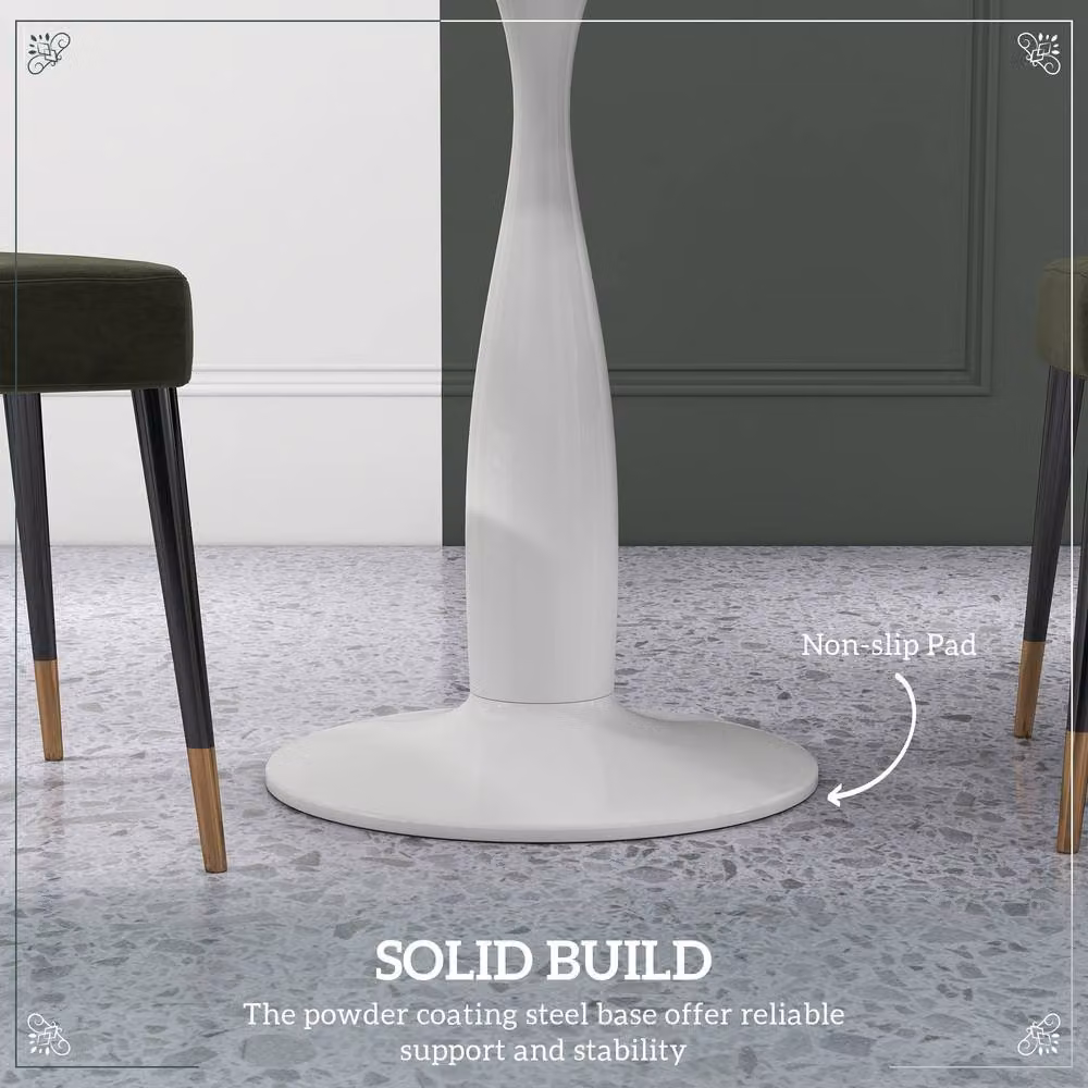 STILVORA Modern Round 2-Seater Dining Table in White with Metal Base – 5