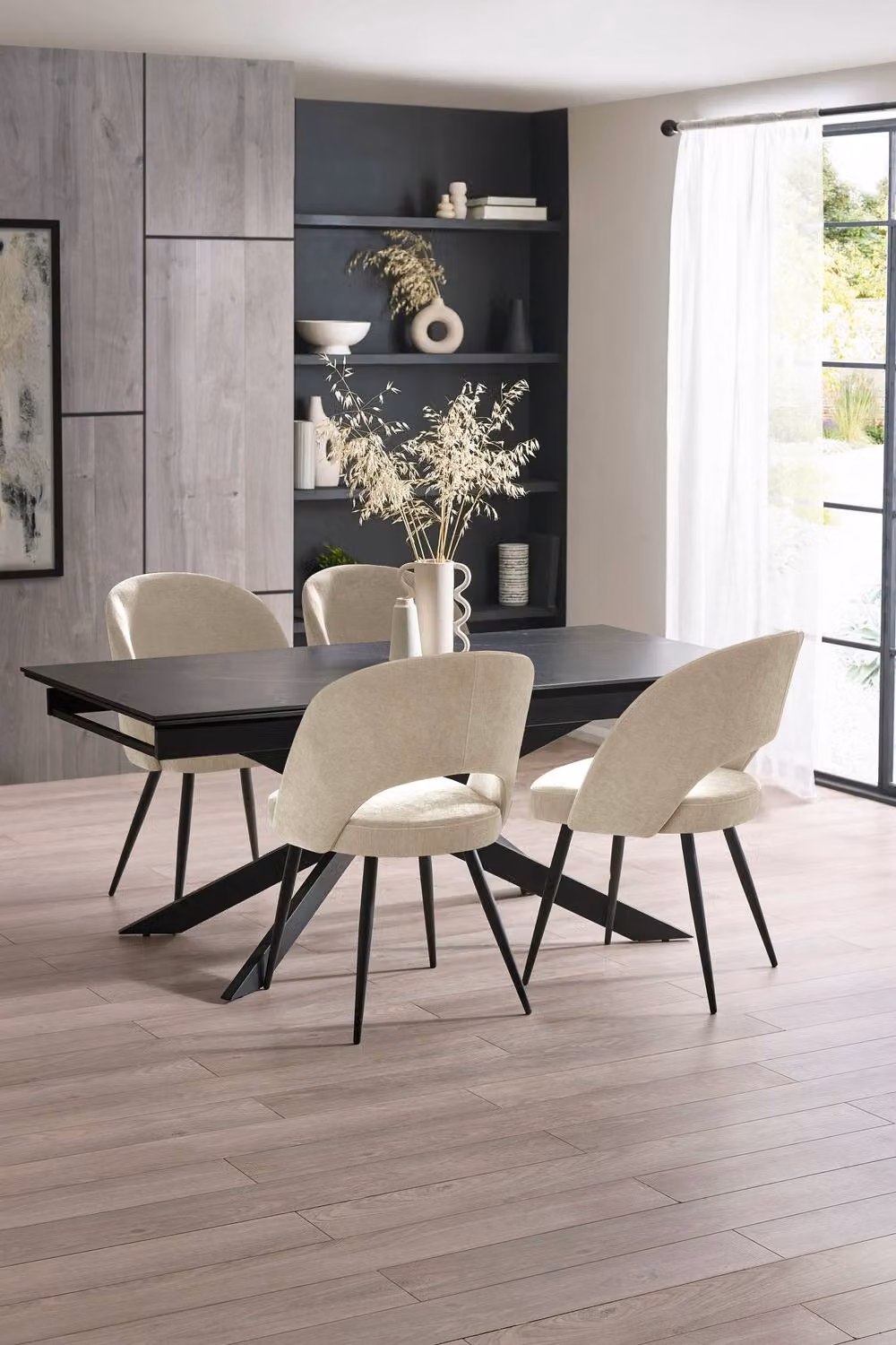 Julian Bowen Ella Set of 2 Beige Fabric Upholstered Dining Chairs – 2
