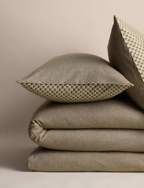 M&S Brushed Cotton Flannelette Geometric Printed Reversible Bedding Set, Green, W: 140 cm, L: 200 cm