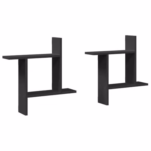 vidaXL Set of 2 Modern Black Wall-Mounted MDF Shelves, W: 50 cm, D: 12 cm, H: 50 cm