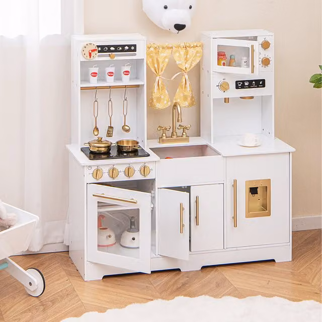 COSTWAY Kids Pretend Play Kitchen Chef Role Playset in White