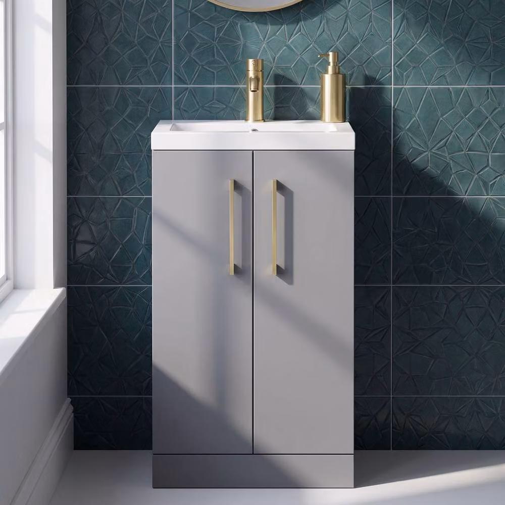 Balterley Modern Freestanding Bathroom Vanity Unit in Matt Grey with Soft Close Doors – 3