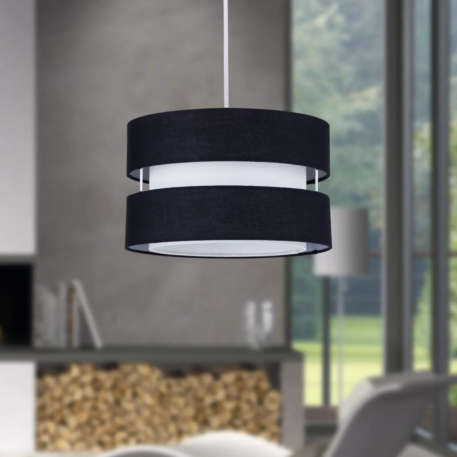 First Choice Lighting Benni Set of 2 Black Fabric Round Easy Fit Pendant Shades, Diameter: 26 cm – 4