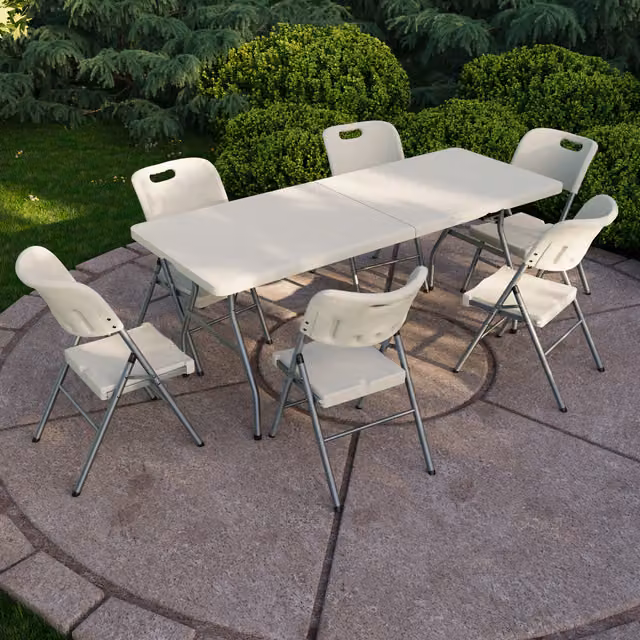 Vida Designs 7 Piece Folding Table and Chair Set in White