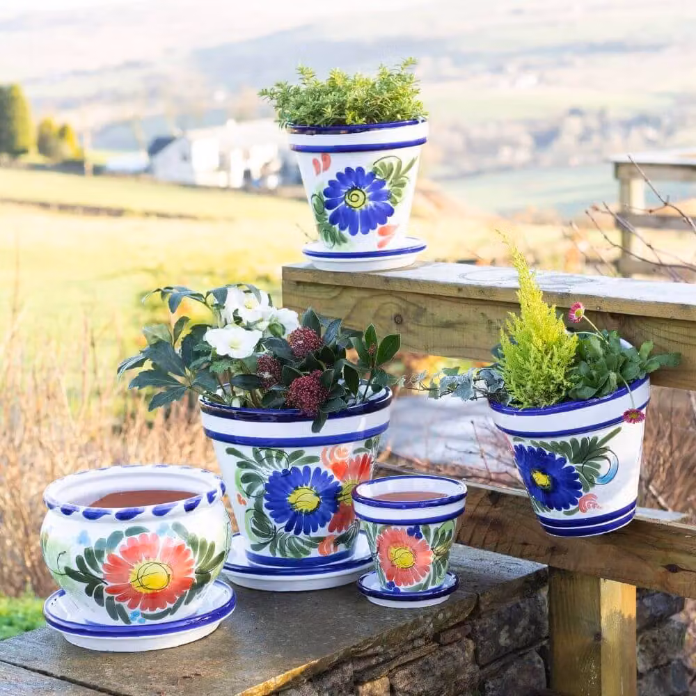 Verano Spanish Ceramics Hand Painted Floral Terracotta Ceramic Plant Pots, Set of 3, Multicolour, W/D/H: 16 x 14 x 23 cm, 23 x 22 x 29 cm, 29 x 27 x 29 cm – 2
