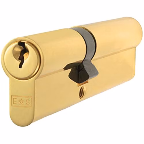 Loops 70mm Euro Double Cylinder Lock in Polished Brass Gold, Keyed to Differ, 5 Pin Standard Cylinder