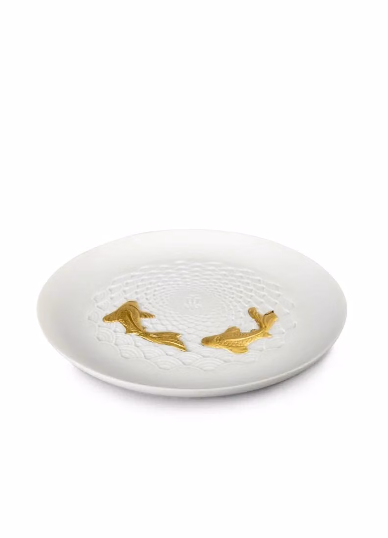 Lladró Koi Porcelain Plate in White and Gold