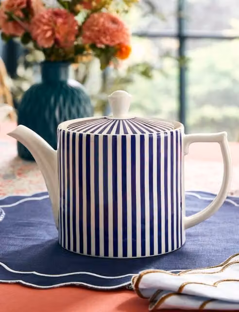 Spode Striped Blue Stoneware Teapot
