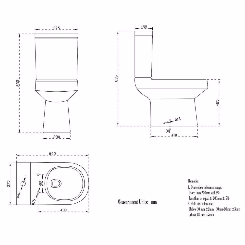 PAWNORA Rimless Close Coupled Ceramic Toilet in White, W/D/H: 37.5 x 43.0 x 83.5 cm – 2