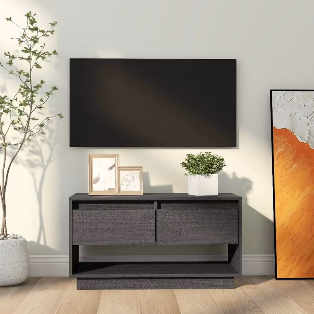 Berkfield Home Grey Rustic Solid Wood Pine TV Cabinet W/D/H: 74 x 34 x 40 cm – 2