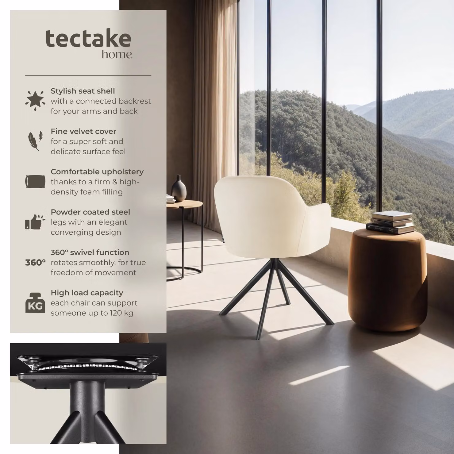 tectake Lona Set of 2 Armchairs in Cream and Black with Metal Frame and Velvet Fabric – 2