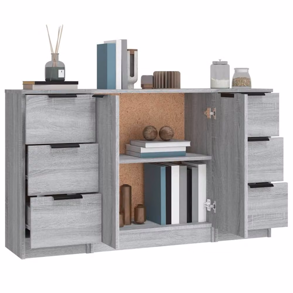 Berkfield Home Set of 3 Grey Sonoma Sideboards in Matt MDF – 2