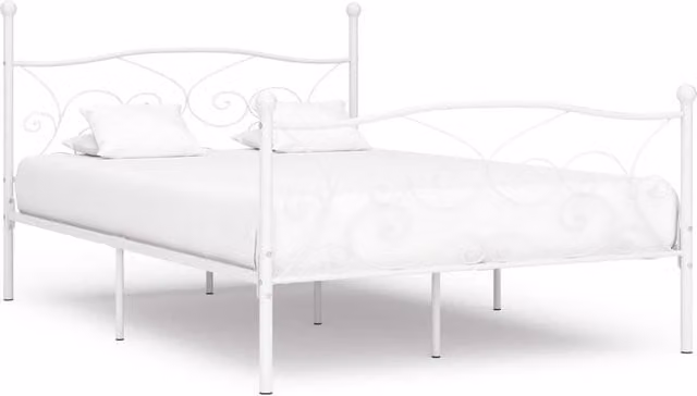 Berkfield Home Metal Bed Frame with Slatted Base, White, W: 140 cm, L: 200 cm