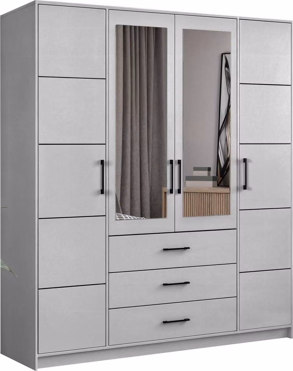 Sliding Wardrobes 4U Modern Four Door Hinged Wardrobe with Mirror in Grey, W/H: 200 x 200 cm – 2