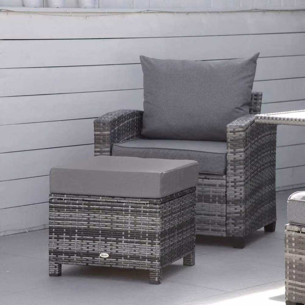 VOGREX Grey Rattan Wicker Ottoman with Padded Seat for Garden and Backyard – 2