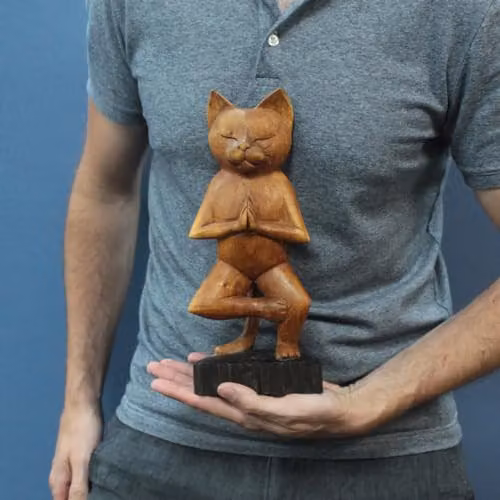 KDMD Handcarved Brown Wooden Yoga Cat Standing on One Leg – 2