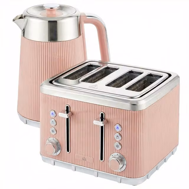 HOMCOM Electric Stainless Steel Kettle and Toaster Set in Pink and Silver with 1.7 l Capacity – 1