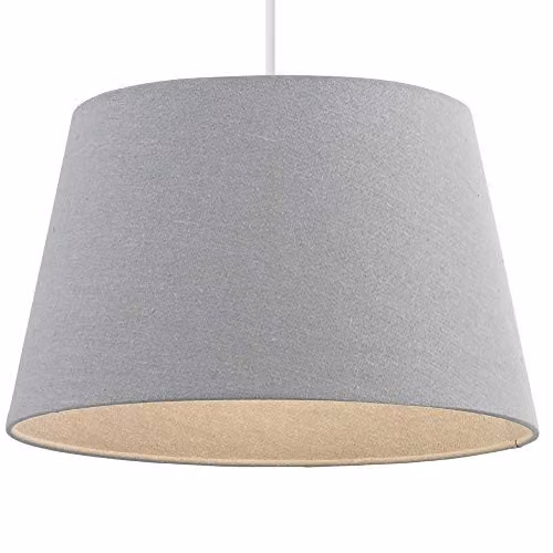 Loops Round Tapered Drum Lamp Shade in Grey Linen Fabric, Diameter: 35.56 cm