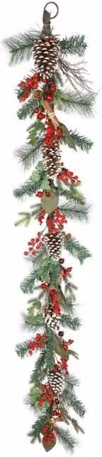 KDMD Rustic Pinecone and Red Berry Christmas Garland in Red and Green