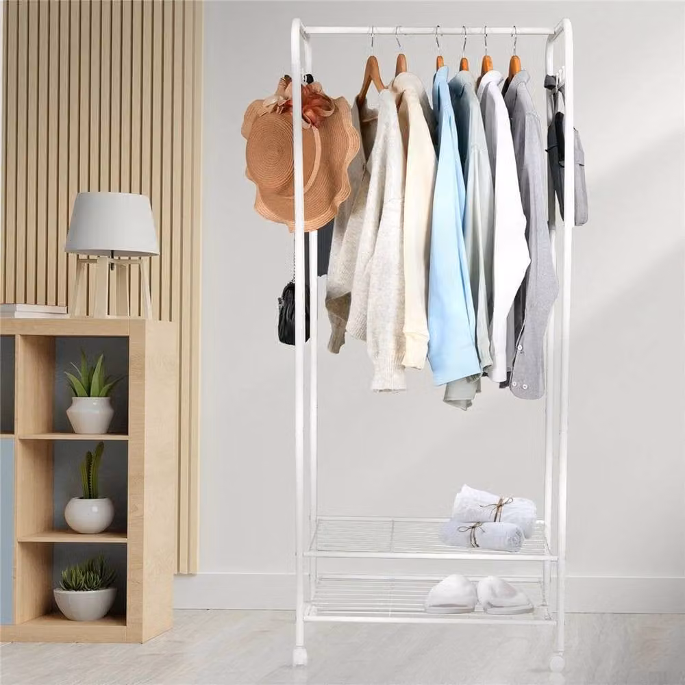 Kelvenix Rolling Metal Clothes Rail with Shelf in Matt White – 3