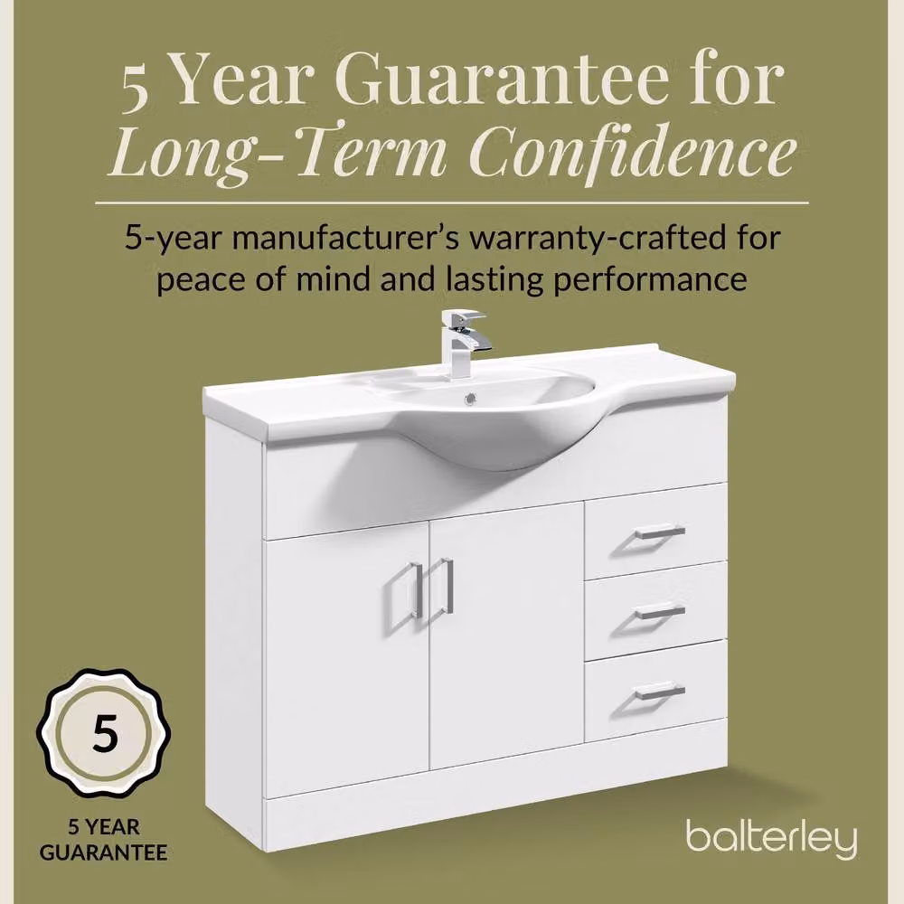 Balterley Modern White Glossy 2 Door 3 Drawer Freestanding Bathroom Vanity Unit with Round Basin – 2