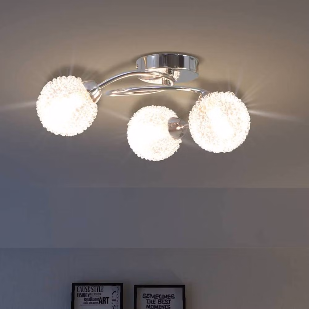 Berkfield Home Silver Ceiling Lamp with 3 G9 LED Bulbs and Transparent Glass Spheres – 2