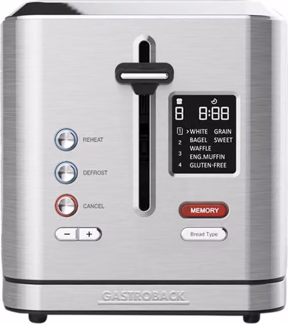 Gastroback Design Digital 2-Slice Stainless Steel Toaster in Silver with Digital Display and Cable Storage