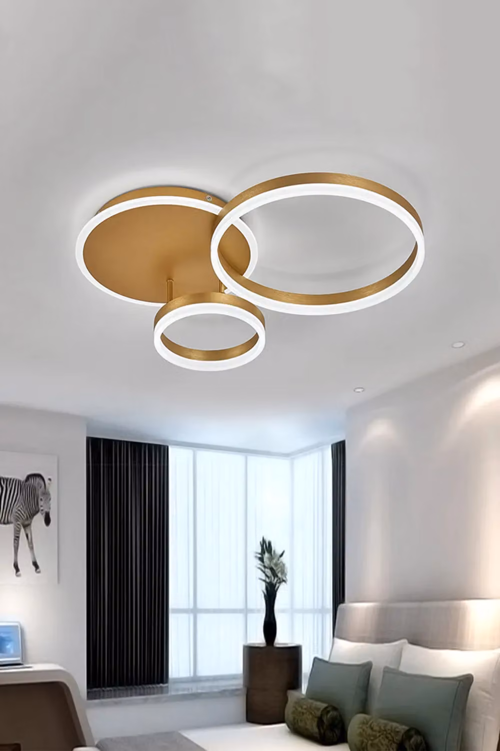 Living and Home Classic Golden Loops LED Ceiling Light in Gold/Brass – 4