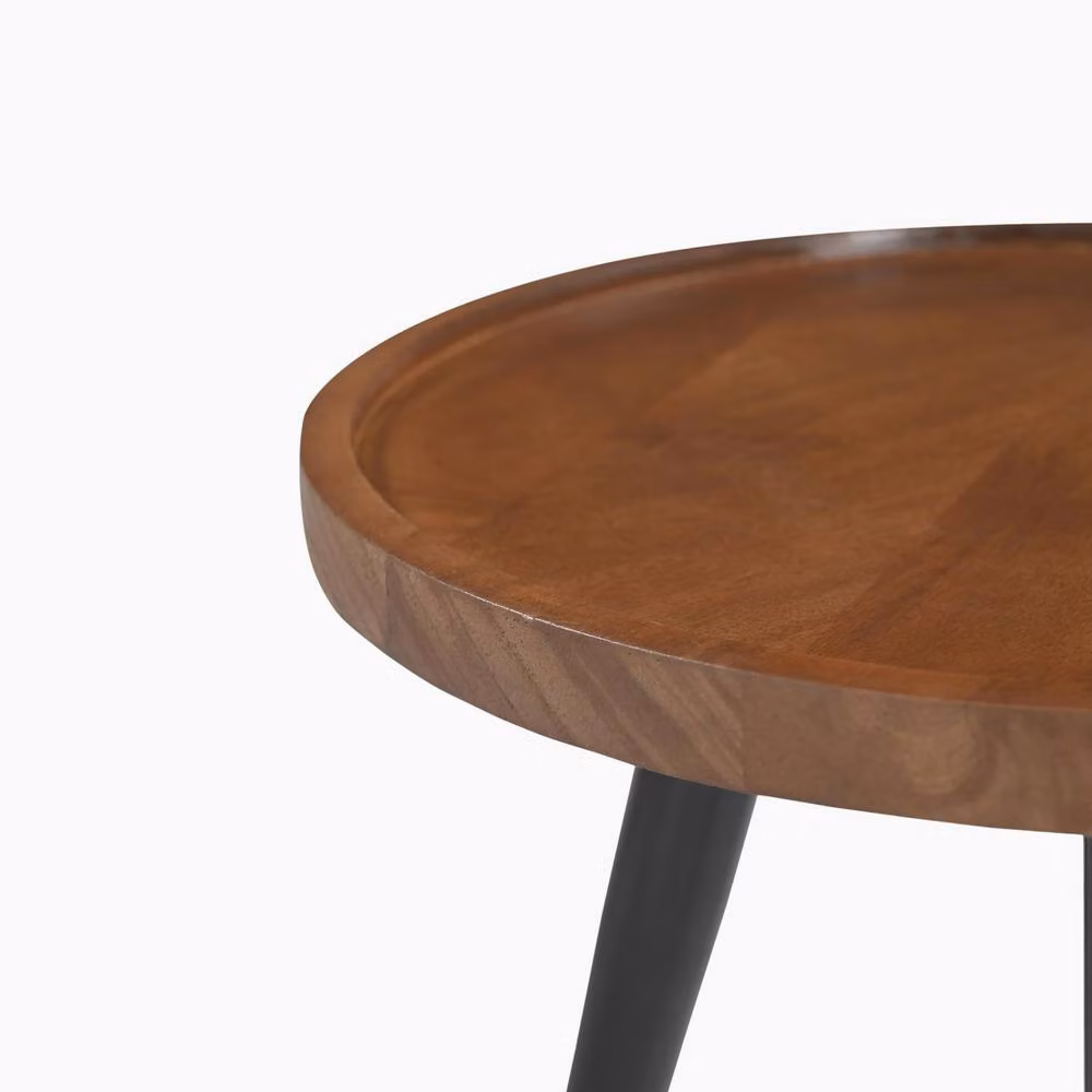 FurnitureboxUK Malaya Round Walnut and Mango Wood Side Table in Brown and Black – 3
