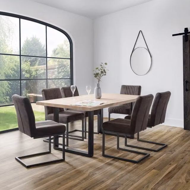 Julian Bowen Berwick Rectangular Oak Dining Table and 6 Brooklyn Chairs Set in Brown and Black
