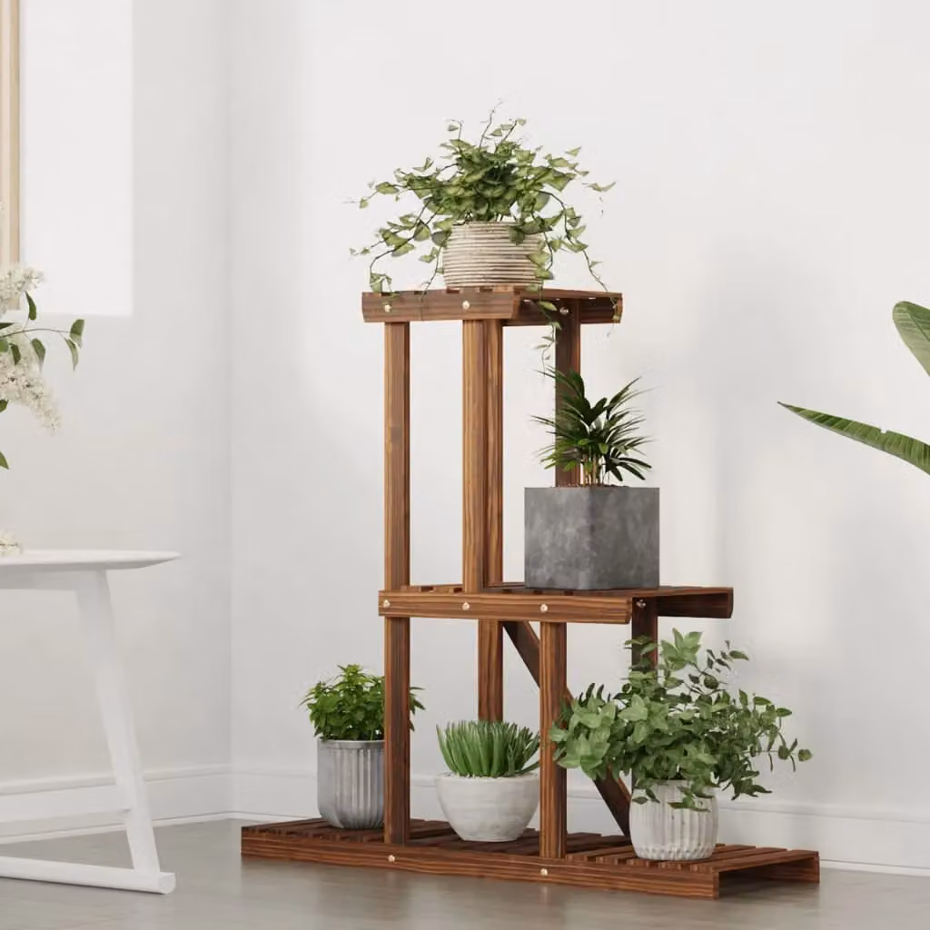 Berkfield Home Retro Solid Wood Fir Flower Stand in Brown, W/D/H: 81 x 25 x 75.5 cm – 3