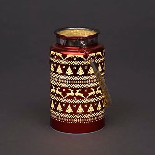 SHATCHI Red Christmas Decorated Jar Table Lamp with Etched Glass and LED Fairy Lights, H 16 cm x W 9 cm x D 9 cm