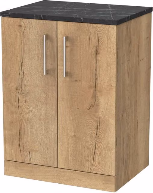 Balterley Pershall 2 Door Bathroom Vanity with Black Pietra Top, Autumn Oak, Width: 60 cm, Brown
