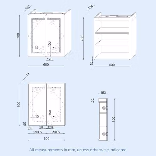 Nes Home White LED 2-Door Bathroom Mirror Cabinet with Sensor Switch, W: 60 cm, H: 70 cm, D: 15.3 cm – 2