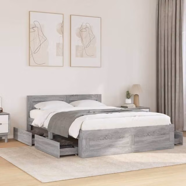 Berkfield Home Bed Frame with Headboard and Drawers in Grey Sonoma, W/D/H: 140 x 200 cm – 1