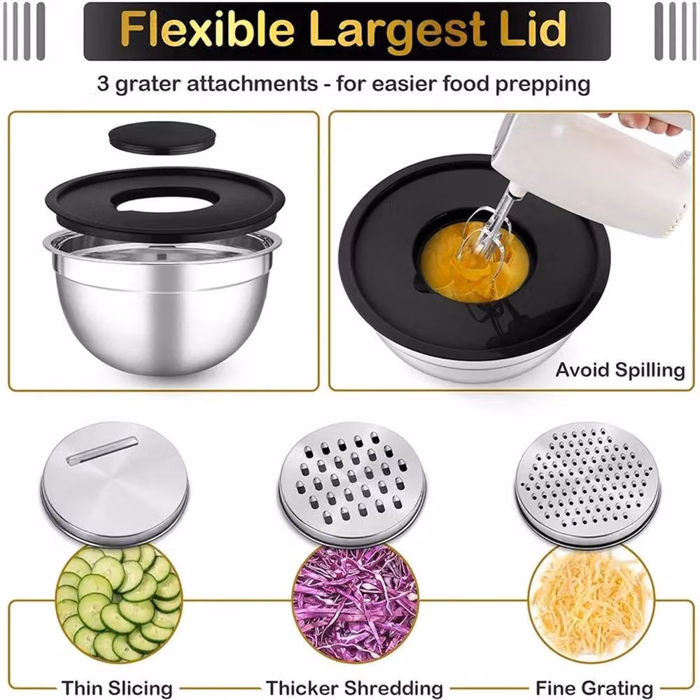 Nordara 14 Pack Stainless Steel Round Mixing Bowl Set with Lids in Silver – 4
