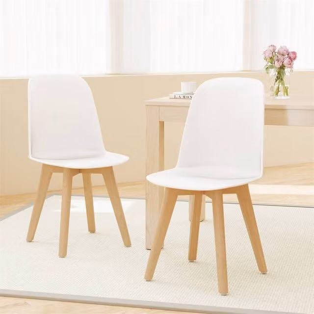 NESTLUNE Modern Dining Chairs Set of 2 in White with Solid Beech Wood Legs