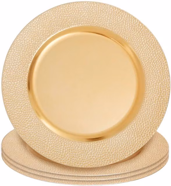 Orsina Set of Four Gold Finish Pebble Effect Charger Plates, Diameter: 33 cm