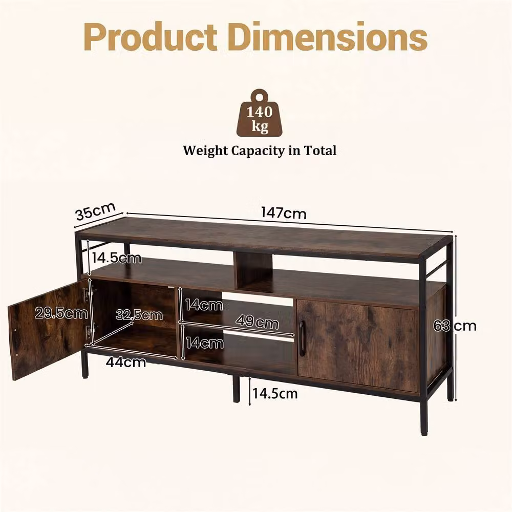Gymax Brown Rustic TV Stand and Entertainment Centre for TVs up to 65 inches – 2
