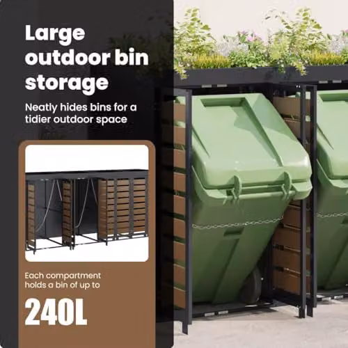 vidaXL Wheelie Bin Storage for 4 Bins, Steel, Anthracite, W/D/H: 121.5 x 42.6 x 272.0 cm – 5